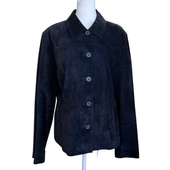 LOFT Vintage Y2K Black Suede Jacket Button Front Relaxed Casual Whimsygoth Sz L - Picture 5 of 16